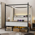 Canopy Bed Frame Full Size with Storage Headboard, White