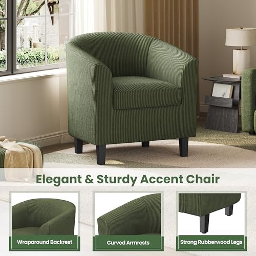 Topeakmart Corduroy Fabric Accent Chair Set of 2, 300 lb Cap, Dark Green