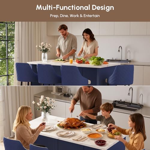 homary 72" Blue Kitchen Island with Storage, Engineered Wood Top, Modern Kitchen Table for Dining Room