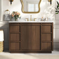 48" Fully Assembled Bathroom Vanity with Sink, Dark Brown | Solid Wood Frame Vanity with Engineered Stone Top & Backsplash, Ceramic Sink, 6 Full-Extension Drawers & 2 Soft-Close Doors