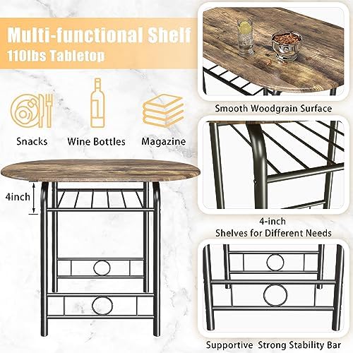 JUMMICO 3-Piece Wooden Round Table & Chair Set (Walnut/Black)