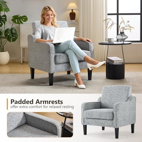 VINGLI Grey Accent Chair, Chenille Upholstered Armchair for Living Room
