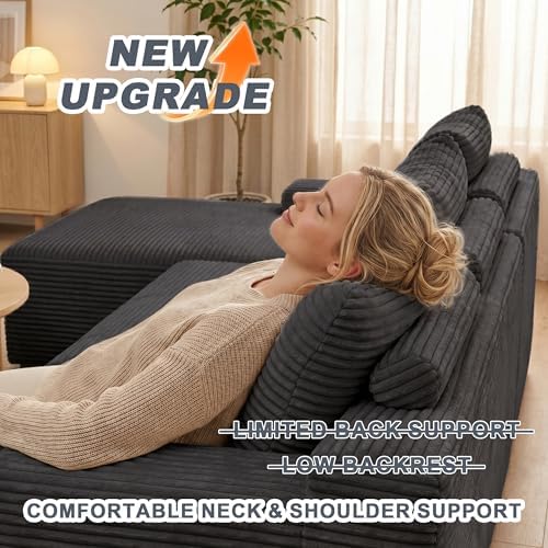 Mangodan Cloud Sectional Couch, Boneless Couches for Living Room, Grey