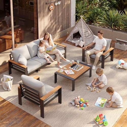 Aoxun Patio Furniture Set, Aluminum Outdoor Furniture with Oversized Seats
