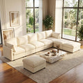 Iroomy Modular Sectional Couch for Living Room, Spring Cushion Seating, Modern Convertible Cloud Sofa with Ottoman, Beige