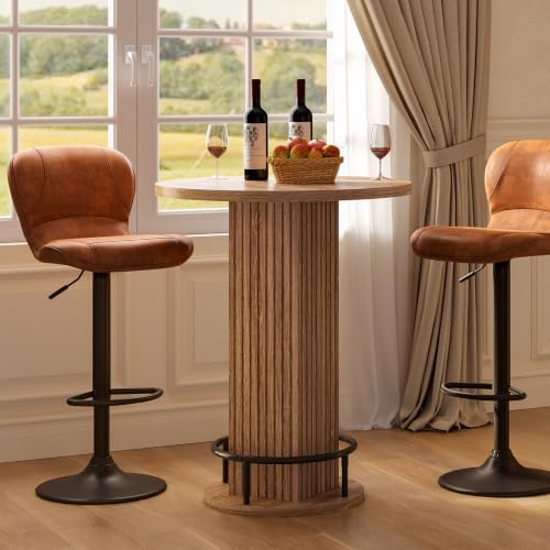 Round Bar Table 37.8" H,high Top Wooden Pub Bistro Table