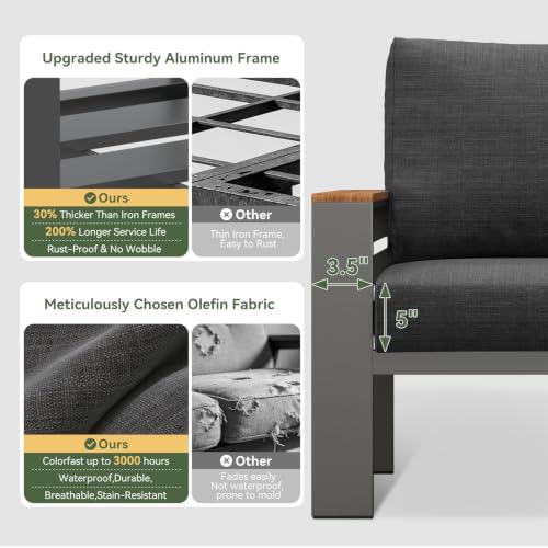 Aoxun Patio Furniture Set, Aluminum Outdoor Furniture with Fire Pit Table