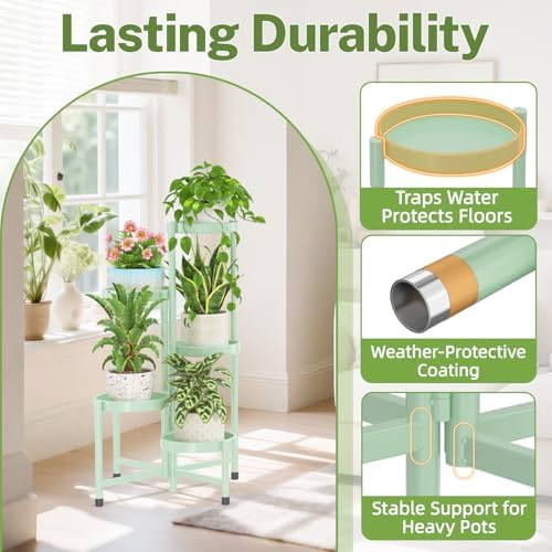 iDavosic.ly Plant Stand Indoor Outdoor, 5 Tier Metal Corner Shelf, Green