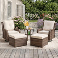Wumiokio Patio Furniture Sets, Wicker Outdoor Furniture - 360 Degree Swivel Rocking Chairs and Rattan Side Table for Garden,Porch,Backyard (Brown Wicker/Beige Cushion, 5PCS - Swivel Chairs & Ottoman)