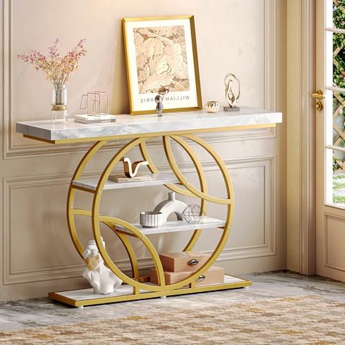Huuger 47.2 Inch Entryway Table, Industrial Console Sofa Table with Storage