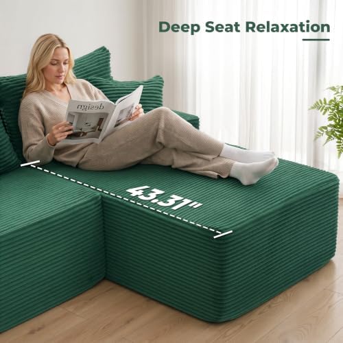 Mangodan Cloud Sectional Couch, Boneless Couches for Living Room, Green