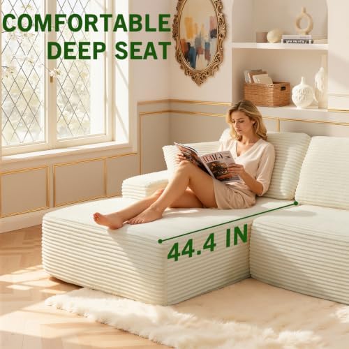 Modular Sectional Sofa, Convertible Sofa Bed, No Assembly Required Cloud Couch with Deep Seat, Modern L-Shaped Boneless Sofa for Living Room (Beige)