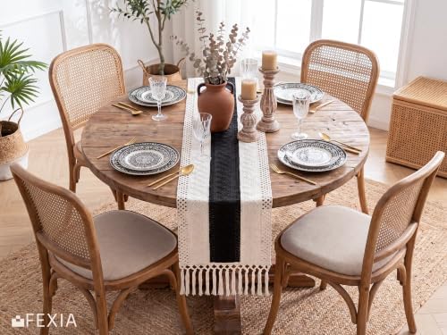 FEXIA Boho Table Runner with Tassels for Home Decor 12x72 Inches Black