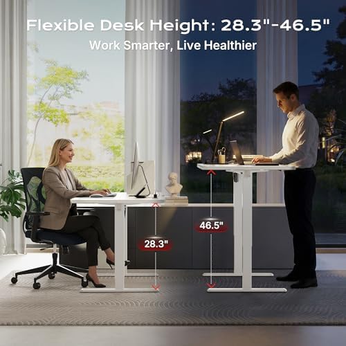 Huuger 71 x 30 Large Electric Standing Desk, Height Adjustable Computer Desk, 29.5" Deep Desktop, Stand up Gaming Office Table with 2 Hooks, 3 Preset Heights, for Home Office, White