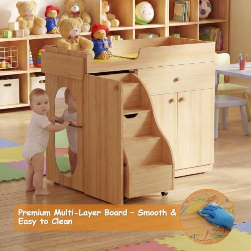 Changing Table with Stairs, Montessori Diaper Station for Daycare & Home (Left Stairs)