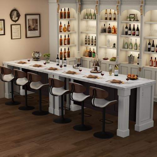 Gyfimoie 71" Large Imitation Marble Bar Table with Roman Column,36" Tall Island Table with Charging Station,Mordern Kitchen Island,Home Bar Unit for Home Kitchen, Living Room, Balcony, Basement