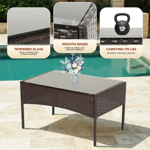FDW 4-Piece Patio Furniture Set | Brown & Blue | Outdoor Wicker Furniture