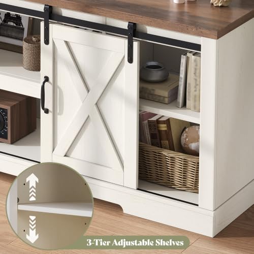 AMERLIFE 4 Piece Farmhouse Table Set with 66" TV Stand, Distressed White