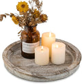 Hanobe Round Wood Candle Holder Tray, Rustic Coffee Table Centerpiece Decor