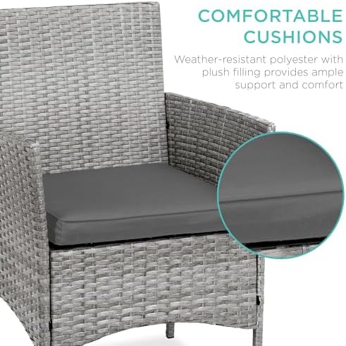 Best Choice Products 3-Piece Outdoor Wicker Conversation Bistro Set, Space Saving Patio Furniture for Garden w/Side Table - Gray/Gray