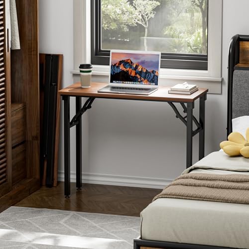 TEMI Small Computer Desk Folding Table - 35.8" Foldable Office Desk, No Assembly, Perfect for Small Spaces in Bedroom, Dorm, or Apartment, Portable Mini Desk or Study Table with Compact Design, Walnut