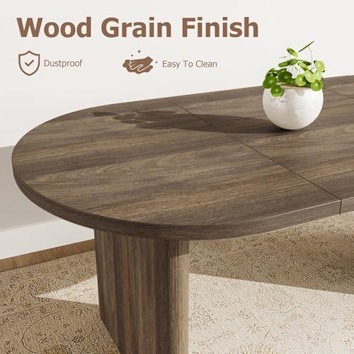 GarveeHome 63" Long Oval Dining Table with Wooden Base for 4-6 People