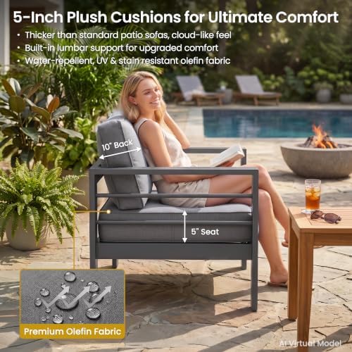 Kiss the Water Aluminum Patio Sofa, Loveseat Dark Gray Outdoor Couch