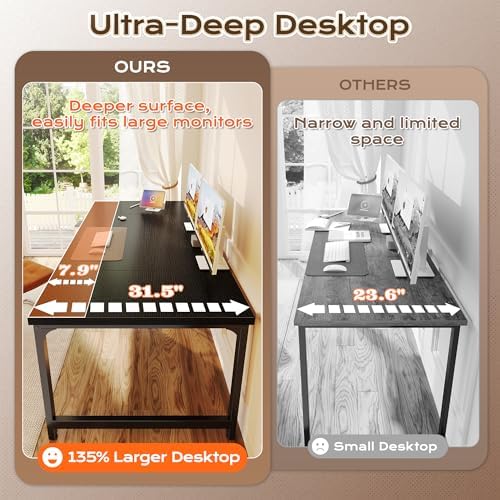 Huuger 71 x 31.5 inch Desk with Power Outlets & 0.95 Inch Thicker Desktop