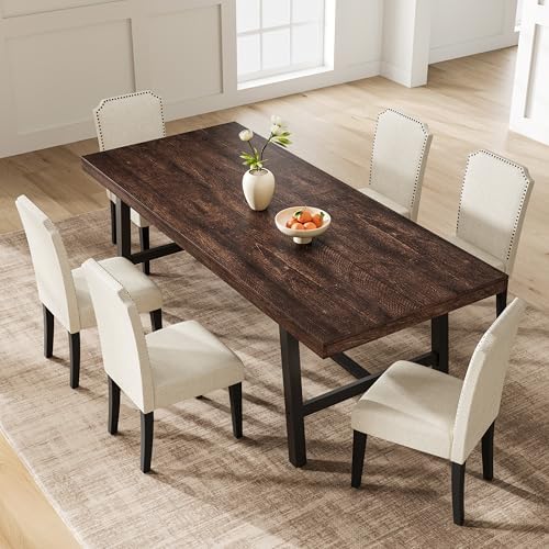 Garvee 79" Modern Dining Table, Large Kitchen Table, Dark Rustic Birch