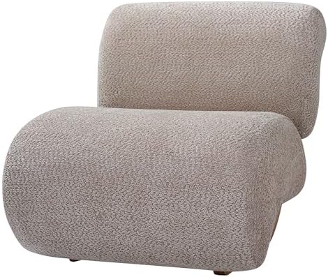 Merax 28" Modern Curved Boucle Accent Chair with Solid Wood Base, Mid-Century Armless Upholstered Slipper Lounge Chair for Living Room, Bedroom, Reading Nook, Natural + Almond