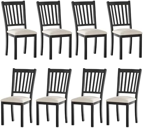 AMERLIFE Set of 8 Farmhouse Upholstered Dining Chairs with Wood Legs, Grey