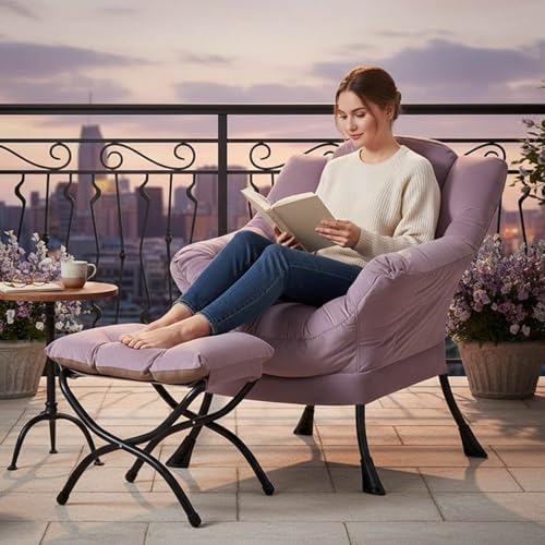 Tiita Lazy Chair with Ottoman, Comfy Reading Accent Chair, Light Purple