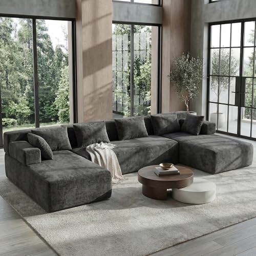 MONVANE 141" U-Shaped Modular Sectional Sofa, Grey