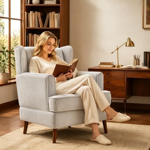 VINGLI 26" Wingback Accent Chair, Corduroy Armchair for Bedroom Living Room
