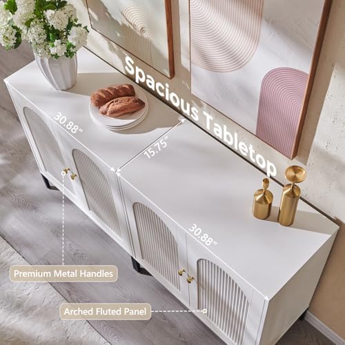 IFGET 123.5" W Modern Arched Sideboard Buffet Cabinet with Storage, White