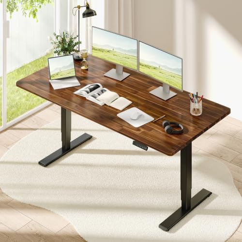 SANODESK Large Solid Wood Standing Desk Dual Motor 72"x29.9" Brown/Black