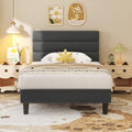 Fluest Twin Bed Frame, Platform Bed Frame with Velvet Upholstered Headboard, No Box Spring Needed, Sturdy Metal Support, Noise Free, Easy Assembly, Modern Bedroom Furniture, Grey