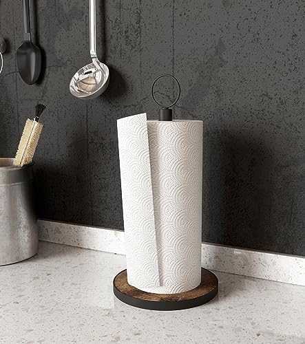 OROPY Paper Towel Holder Countertop, Heavy Duty Wood Base, Farmhouse Style