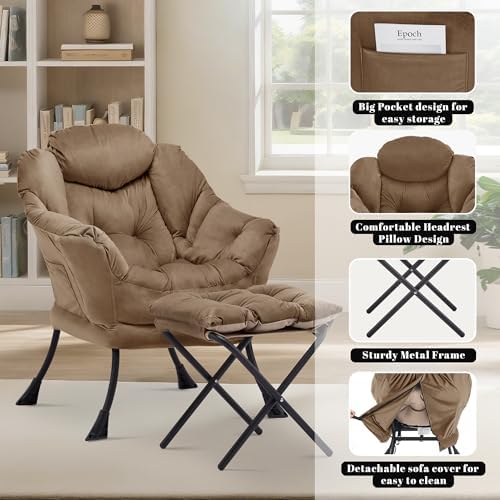 Lazy Chair with Ottoman, Comfy Reading Chair, Brown