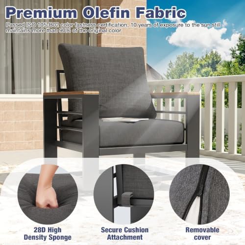 Aoxun Aluminum Patio Furniture Set 7 Seats with Swivel Chair, Oversized Outdoor Sectional with Washable Thick Cushions, Coffee Table, Patio Conversation Sets for Porch, Balcony, Deck,Dark Gray