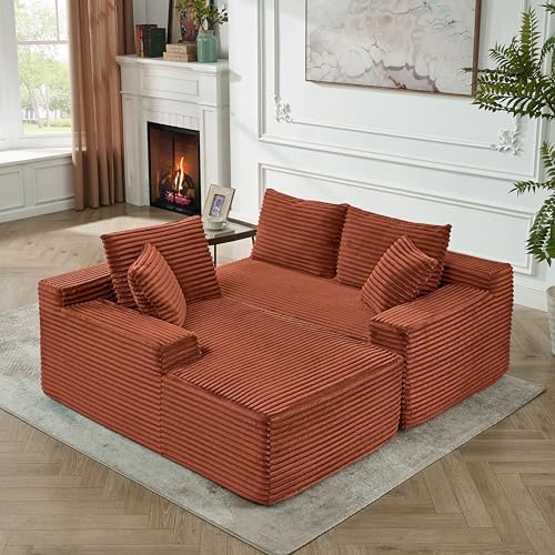 95" L-Shaped Left Facing Cloud Sectional Couch for Living Room, Modular Compressed Boneless Sectional Sofa Corduroy Boneless Corner Foam Sofa W/Chaise Lounge and Pillows