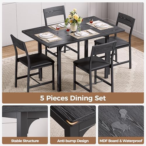 IRONCK Dining Table Set for 4, Extendable Kitchen Table Chairs Set of 4