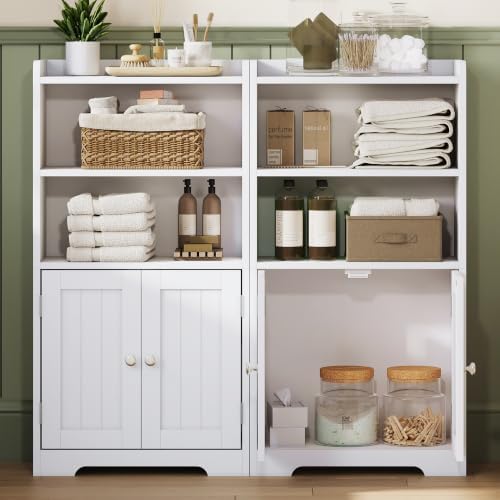 ChooChoo Small Bathroom Storage Cabinet with 2 Door and Shelves | Narrow Toilet Paper Cabinet, Freestanding Bathroom Floor Cabinet and Organizers for Small Spaces, White