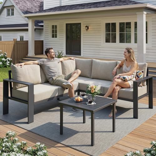 UDPATIO 6-Piece L Shaped Outdoor Sectional Sofa, 6" Thick Cushion