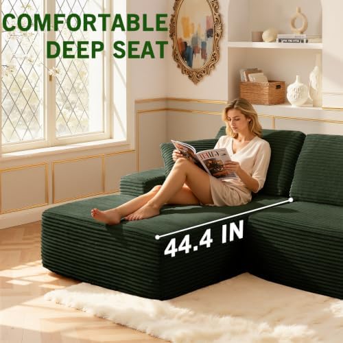 Modular Sectional Sofa, Convertible Sofa Bed, No Assembly Required Cloud Couch with Deep Seat, Modern L-Shaped Boneless Sofa for Living Room (Green)