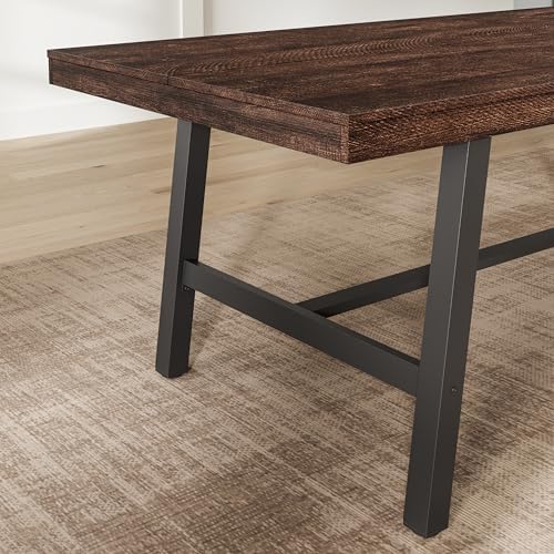GarveeHome Industrial Dining Table for 6-8 People, 78.7" Long Kitchen Table with Sturdy Metal Frame, Rectangular Counter for Dinner, Kitchen, Dining Room (Rustic Birch, 79" Non-extendable)