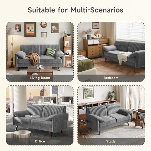 ONBRILL 64.5" Loveseat Sofa, Chenille Loveseat Couch for Living Room, Grey