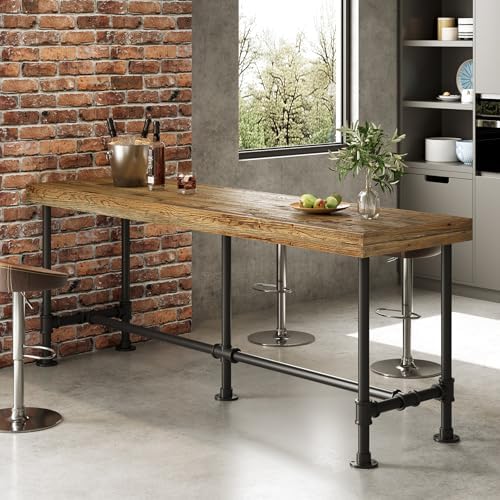 70.9-Inch Long Solid Wood Bar Table for 6-8 People, Industrial Narrow Counter Height Pub Table with Metal Footrest, Rectangular High Top Bar Unit for Kitchen Dining, Rustic Brown(Table Only)