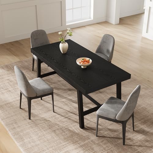 Garvee 63" Rustic Dining Table, Metal Leg Kitchen Table, Black