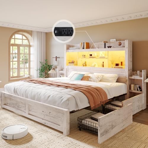 LUXOAK 5-Piece Farmhouse Bedroom Set - King Storage Bed & Dresser, White